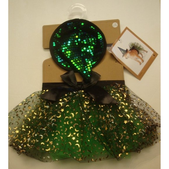 New Witch Crafters Pet Dog Halloween Costume Witch Green Tutu & Sequin Hat L/XL - Picture 2 of 4